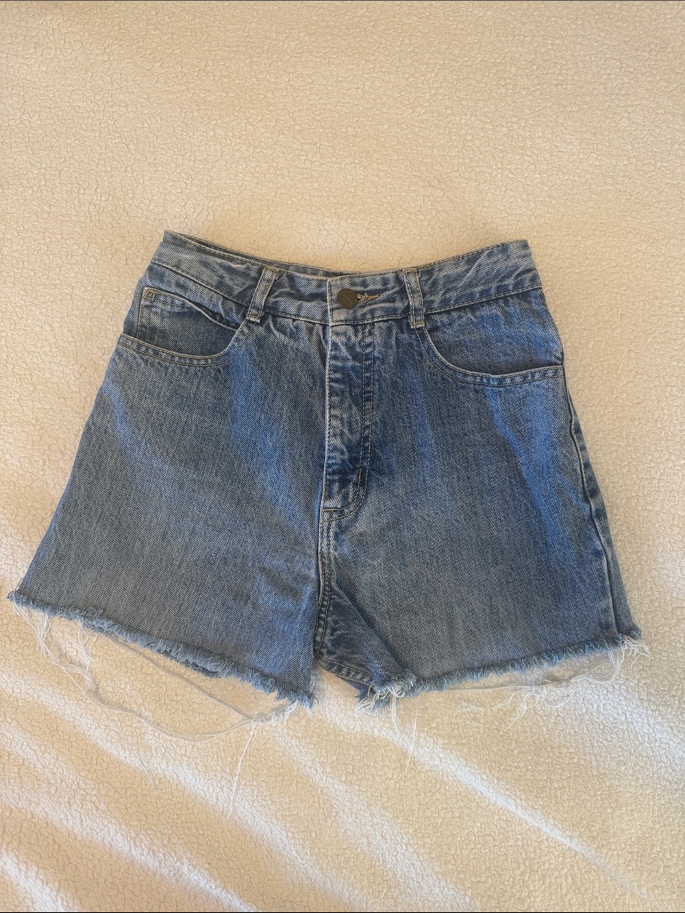 Guess by Marciano Medium Blue High-Rise Frayed Denim Shorts